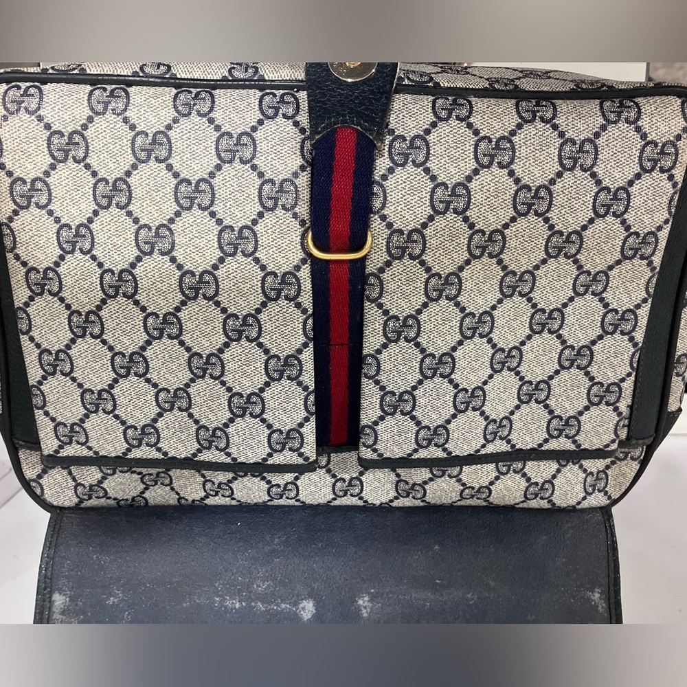 Vintage Blue Gucci GG Monogram Ophidia School Messenger Bag One Owner Good Shape - Picture 4 of 16